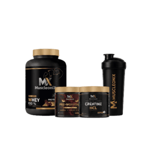 Muscleonix protein, pre-workout, and shaker for fitness enthusiasts.